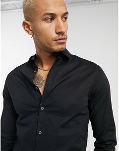 Черная приталенная рубашка стретч Asos design