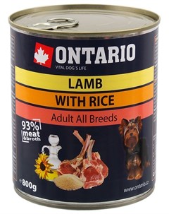Консервы с ягненком и рисом для собак 800 г Ягненок и рис Ontario