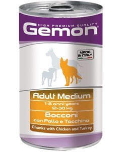 Консервы Adult Medium для взрослых собак средних пород 1250 г Курица с индейкой Gemon