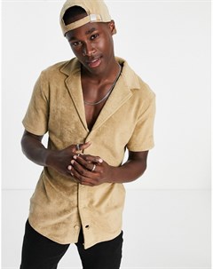 Светло бежевая махровая рубашка с короткими рукавами и отложным воротником от комплекта New look