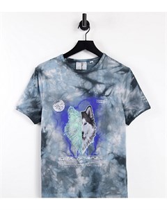 Укороченная футболка винтажного кроя с дизайном тай дай и принтом волка Collusion