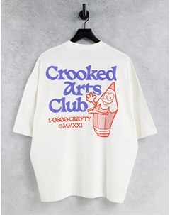 Белая oversized футболка с надписью Art Club Crooked tongues