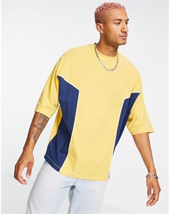 Oversized футболка в стиле колор блок горчичного и темно синего цветов Asos design