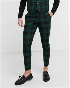 Супероблегающие брюки с добавлением шерсти в шотландскую клетку зеленого цвета Asos design
