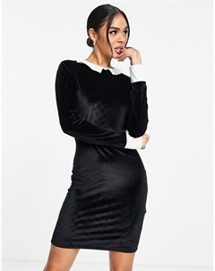 Бархатное облегающее платье черного цвета с большим воротником Missguided