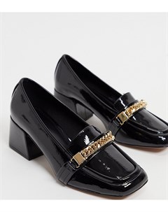 Черные лакированные туфли для широкой стопы с квадратным носком Sinclair Asos design