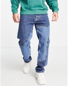 Синие джинсы пэчворк в стиле 90 х Bershka