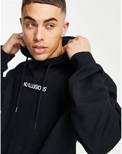 Черный выбеленный oversized худи с принтом Illusions на спине Jack Jones Originals Jack & jones