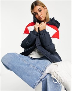 Разноцветная куртка пуховик в стиле колор блок с капюшоном Tommy jeans