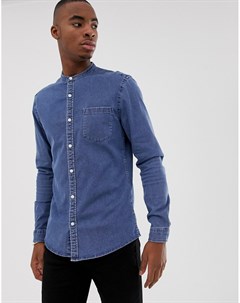 Эластичная приталенная джинсовая рубашка с воротником стойкой Asos design
