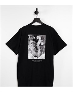 Черная футболка из органического хлопка с принтами на груди и спине в виде набросков лица Inspired Reclaimed vintage