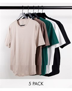Набор из 5 футболок разных цветов с закругленным нижним краем River island
