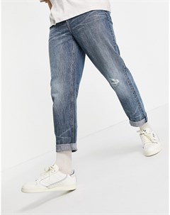 Синие выбеленные прямые джинсы до щиколотки с эффектом японской потертости Asos design