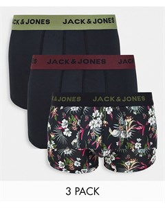 Набор из 3 боксеров брифов из микрофибры черного цвета с цветочным принтом Jack & jones