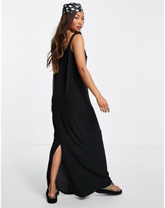 Черное платье макси с перекрученными бретельками Vero moda