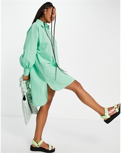 Платье рубашка мини в стиле oversized ярко зеленого цвета Asos design