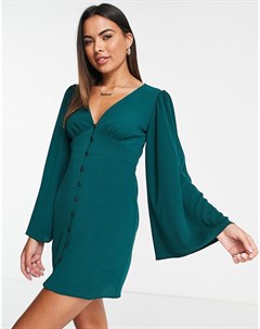 Зеленое платье мини на пуговицах с рукавами в стиле 70 х Asos design