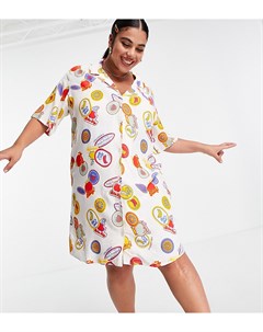 Платье рубашка мини с принтом фруктов и отложным воротником Plus Collusion