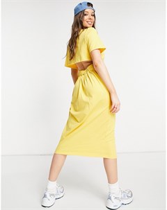 Желтое платье футболка миди в стиле oversized с вырезом на спине Asos design