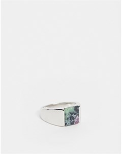 Серебристое кольцо печатка с моховым агатом Asos design