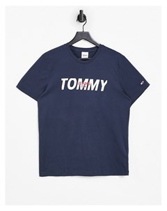 Темно синяя футболка с многослойным логотипом Tommy jeans