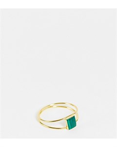 Позолоченное кольцо из стерлингового серебра с двойной шинкой и зеленым камнем Kingsley ryan curve