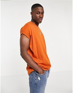 Длинная oversized футболка выгоревшего оранжевого цвета с отворотами на рукавах Asos design