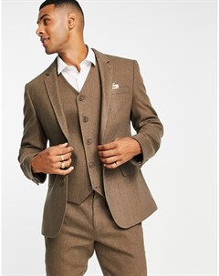 Бежевый приталенный пиджак с добавлением шерсти и узором в елочку wedding Asos design