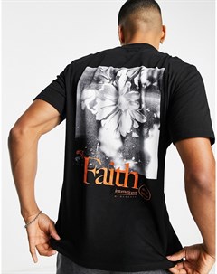 Черная облегающая футболка с принтом Faith River island
