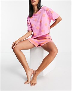 Комплект из футболки в горошек и шорт в полоску из органического хлопка кораллового и сиреневого цве Lindex