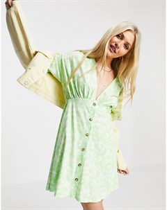 Зеленое чайное платье на роговых пуговицах с цветочным принтом Asos design