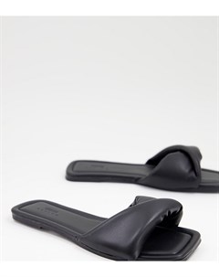Черные мюли с квадратным носком и перекрученной отделкой спереди для широкой стопы Fine Tune Asos design