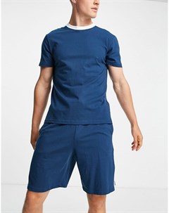 Темно синяя пижама для дома из шорт и футболки с полосками по бокам Asos design