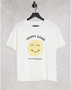 Светлая футболка в стиле oversized из органического хлопка с принтом улыбки Mai Monki