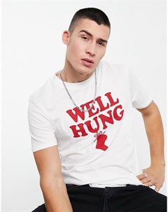 Новогодняя белая футболка с принтом Well hung Originals Jack & jones