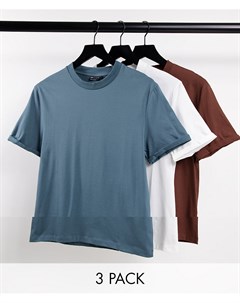 Комплект из 3 разноцветных футболок из органического хлопка с отворотами на рукавах Asos design