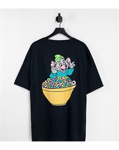 Oversized футболка с принтом мышки и завтрака на спине Plus New love club