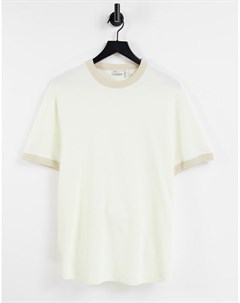 Кремовая футболка из вафельной ткани с бежевой вставкой Asos design