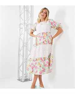 Платье миди с присборенной юбкой и комбинированным цветочным принтом в стиле пэчворк Twisted wunder maternity