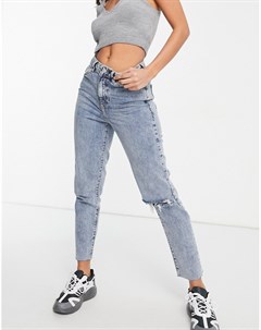 Голубые джинсы в винтажном стиле с разрывами и необработанным нижним краем New look