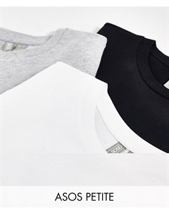 Набор из 3 футболок черного белого и серого меланжевого цветов из органического хлопка с круглым выр Asos petite