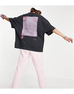 Oversized футболка из ткани пике с эффектом кислотной стирки и фотопринтом Unisex Collusion