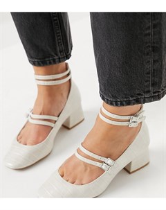 Серовато белые туфли на среднем каблуке с ремешками для широкой стопы Wide Fit Wilma Asos design