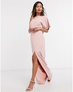 Платье макси на одно плечо розового цвета с вырезом и разрезом сбоку Vesper