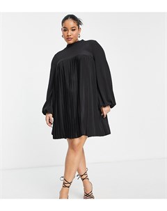 Черное плиссированное платье трапеция мини с высоким воротом ASOS DESIGN Curve Asos curve