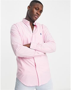 Рубашка из поплина узкого кроя в клетку розового и белого цветов с логотипом Polo ralph lauren