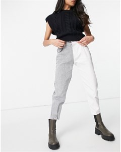 Комбинированные двухцветные джинсы свободного кроя из белого и серого материала Bershka