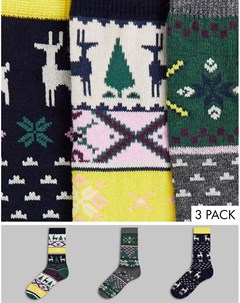 Набор из 3 пар новогодних носков до щиколотки с узором фэйр айл Asos design