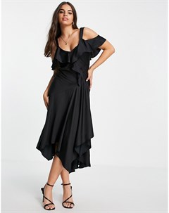 Комбинированное черное премиум платье Topshop