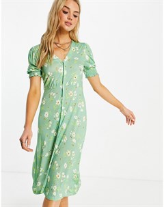 Зеленое чайное платье миди с цветочным принтом French connection